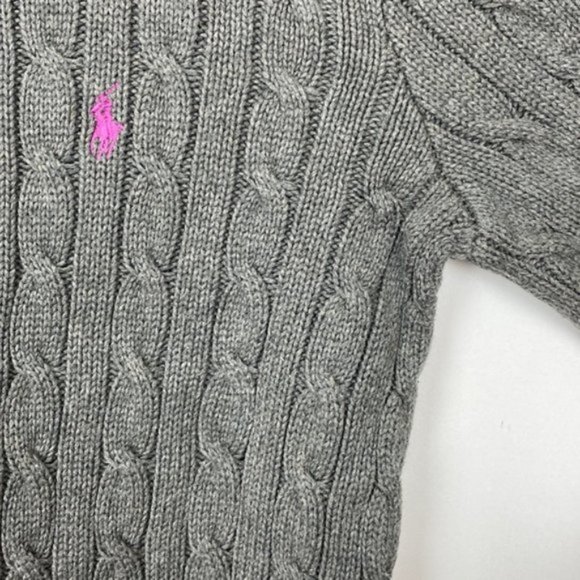 Ralph Lauren Cable Knit Sweater Gray & Purple Classic Preppy Cotton Large - Picture 7 of 13